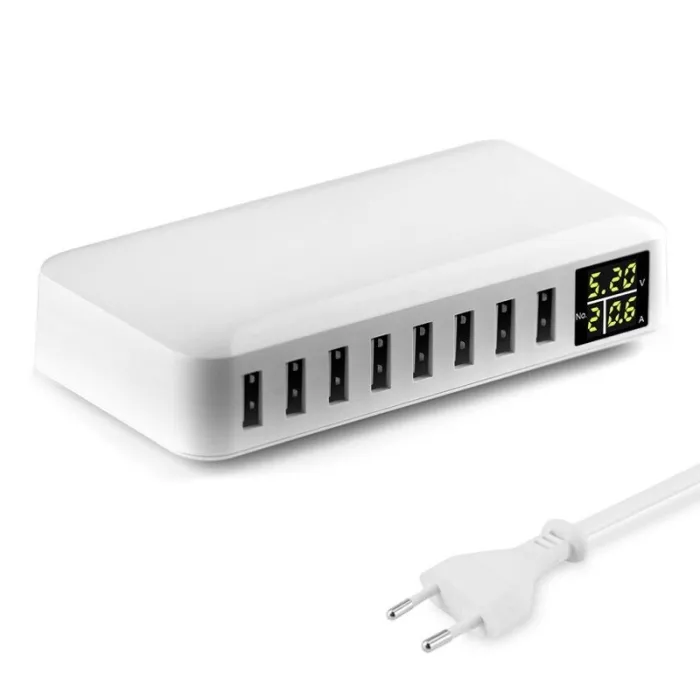 40W - Älykäs laturi - moniportti - 8 USB - 5V 8A - LED