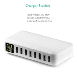 40W - Smart oplader - multiport - 8 USB - 5V 8A - LED