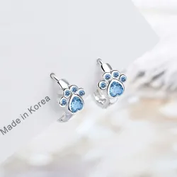 Small round silver earrings - blue crystal animal pawEarrings