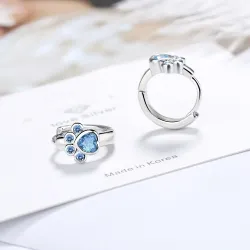 Small round silver earrings - blue crystal animal pawEarrings