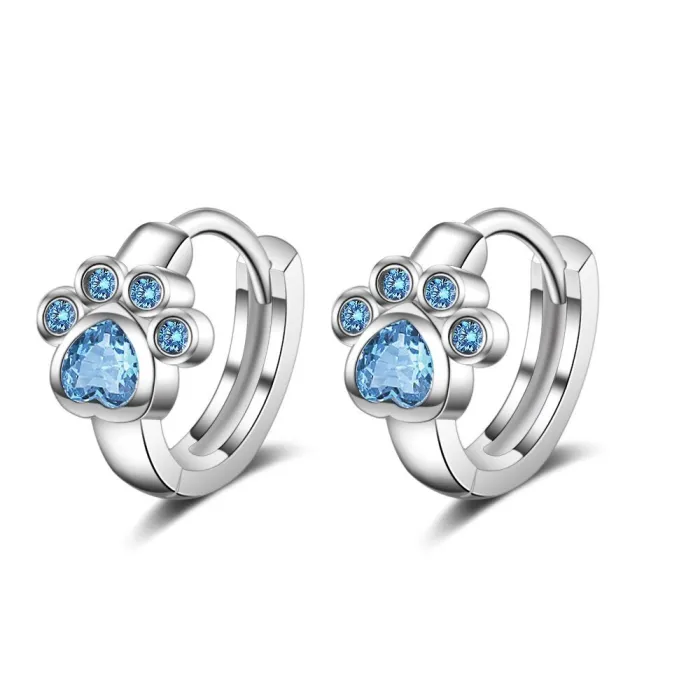 Small round silver earrings - blue crystal animal pawEarrings