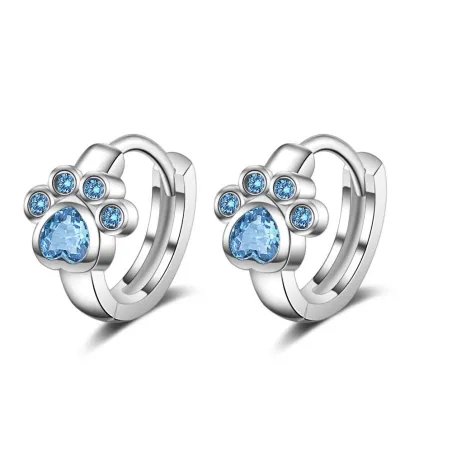 Small round silver earrings - blue crystal animal pawEarrings