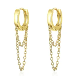 Petites boucles d'oreilles rondes - avec une double chaîne