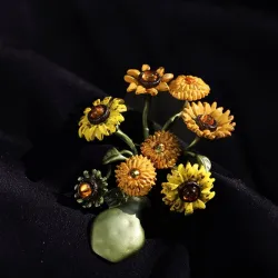 Vase mit Sonnenblumen - Retro-Brosche
