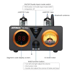 AIYIMA T9 PRO - APTX HD Bluetooth-audioversterker - 100W * 2 - HiFi Stereo met VU-meterVersterkers