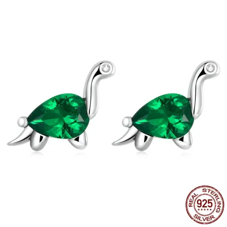 Dinossauro em prata esterlina 925 com zircão verde - brincos