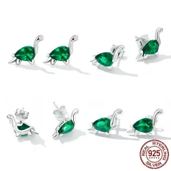 Boucles d'oreilles dinosaure en argent sterling 925 avec zircon vert