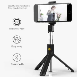 Perche à selfie 3 en 1 - sans fil - Bluetooth - monopode portable pliable - trépied - avec télécommande