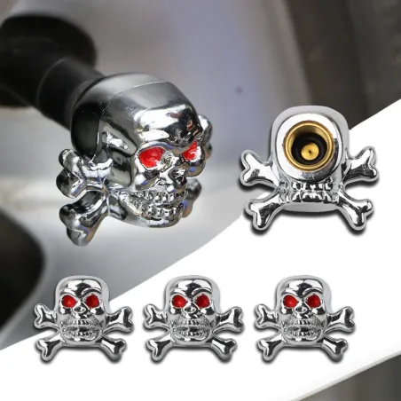Válvula de ar universal para pneus - tampas - formato de caveira - 4 peças