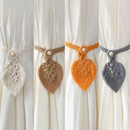 1Pc Gordijn Tieback Bohemian Gevlochten Macrame Gordijn Tieback Met Houten Kraal Touw Eenvoudige Kwastje Leaf Thuis Woonkamer De