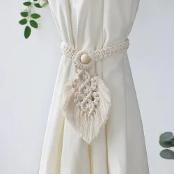 1Pc Gordijn Tieback Bohemian Gevlochten Macrame Gordijn Tieback Met Houten Kraal Touw Eenvoudige Kwastje Leaf Thuis Woonkamer De