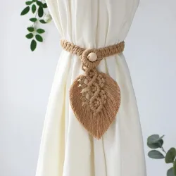 1Pc Gordijn Tieback Bohemian Gevlochten Macrame Gordijn Tieback Met Houten Kraal Touw Eenvoudige Kwastje Leaf Thuis Woonkamer De