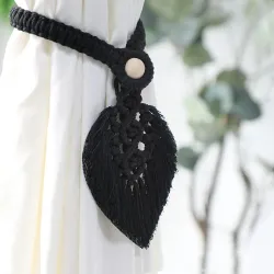 1Pc Gordijn Tieback Bohemian Gevlochten Macrame Gordijn Tieback Met Houten Kraal Touw Eenvoudige Kwastje Leaf Thuis Woonkamer De