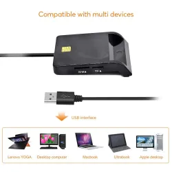 UTHAI - Smartkortleser - for bankkort / SIM / IC / ID / EMV / SD / TF / MMC / USB - ISO / Windows / Linux / OS
