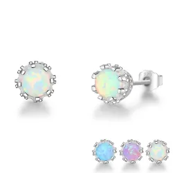 Små øredobber med rund opal - 925 sterling sølv