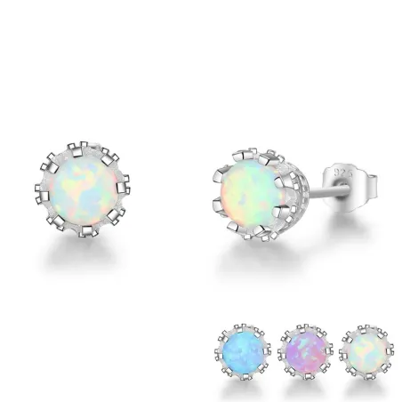 Små øredobber med rund opal - 925 sterling sølv