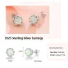 Små øredobber med rund opal - 925 sterling sølv