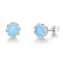 Små øredobber med rund opal - 925 sterling sølv
