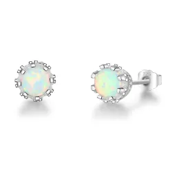 Små øredobber med rund opal - 925 sterling sølv