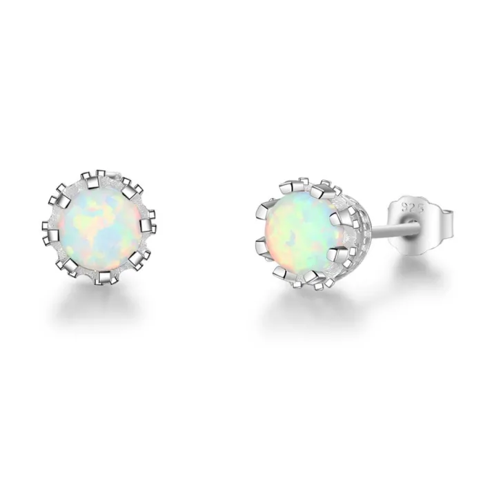 Små øredobber med rund opal - 925 sterling sølv
