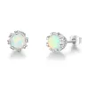 Små øredobber med rund opal - 925 sterling sølv