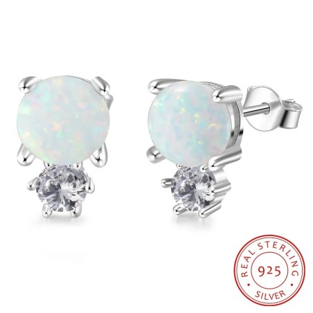 Eleganti orecchini a bottone - con opale rotondo/cristallo