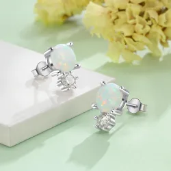 Boucles d'oreilles élégantes - avec opale ronde / cristal