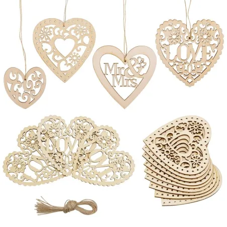 Embellissement de mariages en bois - coeur d'amour découpé au laser - ornement suspendu - décoration de mariage rustique