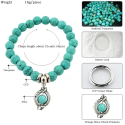Vintage armband - turquoise kralen / legering hangerArmbanden
