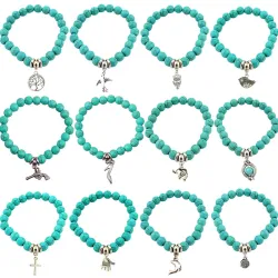 Vintage armbånd - turkise perler / anheng i legering