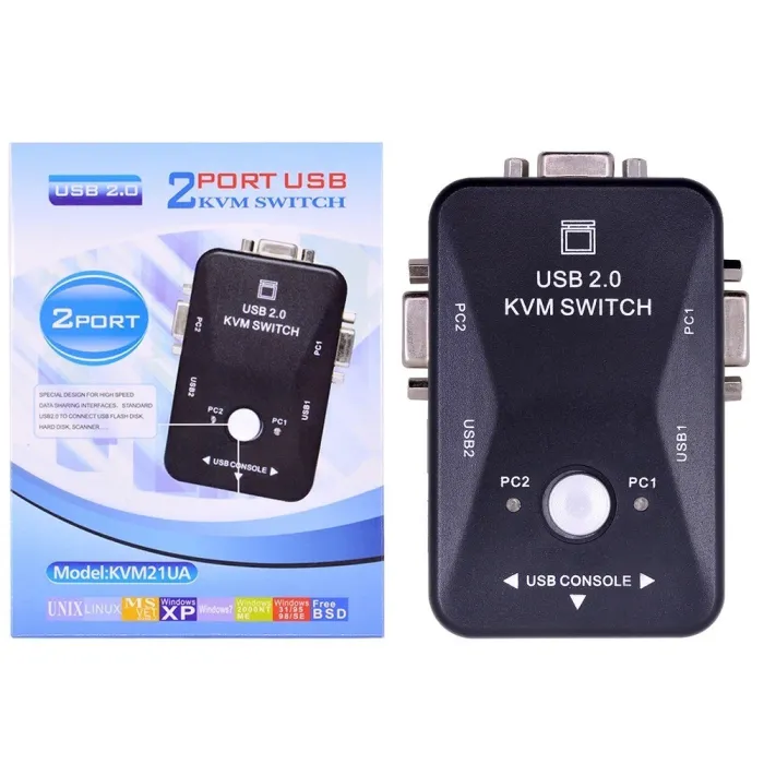 KVM-svitsj - splitter - 2 porter - USB 2.0 - 1920*1440 VGA SVGA