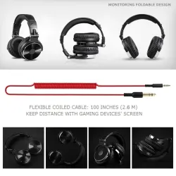 Profesjonalne słuchawki studyjne dla DJ-ów - przewodowy zestaw słuchawkowy stereo - z mikrofonemSłuchawki