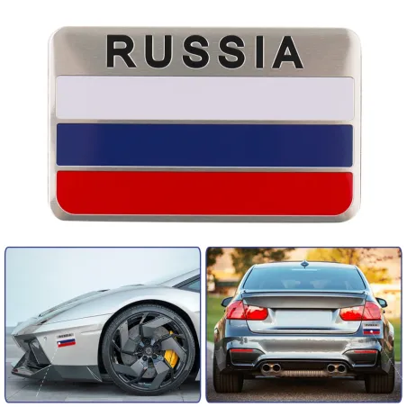 3D aluminium Russland flagg - bil klistremerke