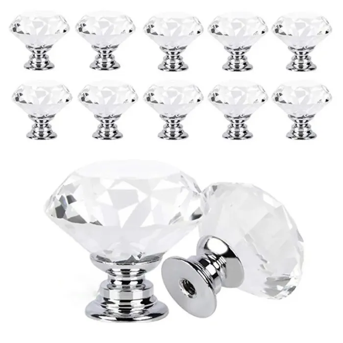 Dekorativ møbelknott - håndtak - skuff - garderobeskap - krystalldiamant - 30mm
