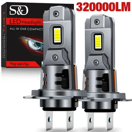 Ampoule de phare Mini H7 LED 250W CSP - 320000lm - ampoules à diodes auto - H7 Turbo LED - 12V - 6500K