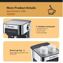 BioloMix - Kaffeemaschine - für Espresso / Cappuccino / Latte / Mokka - mit Milchaufschäumer - 20 Bar