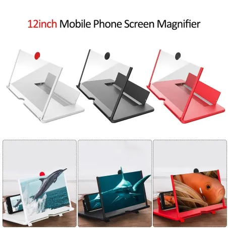 12 pouces / 14 pouces - Loupe d'écran de téléphone 3D - Amplificateur HD - avec support pliable