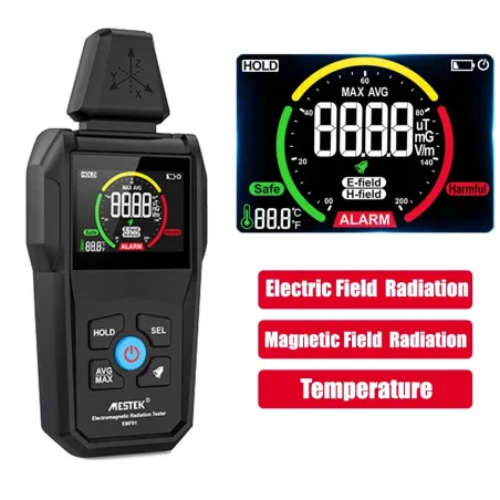 Détecteur de rayonnement électromagnétique Portable température/champ électrique/champ magnétique-compteur EMF numérique