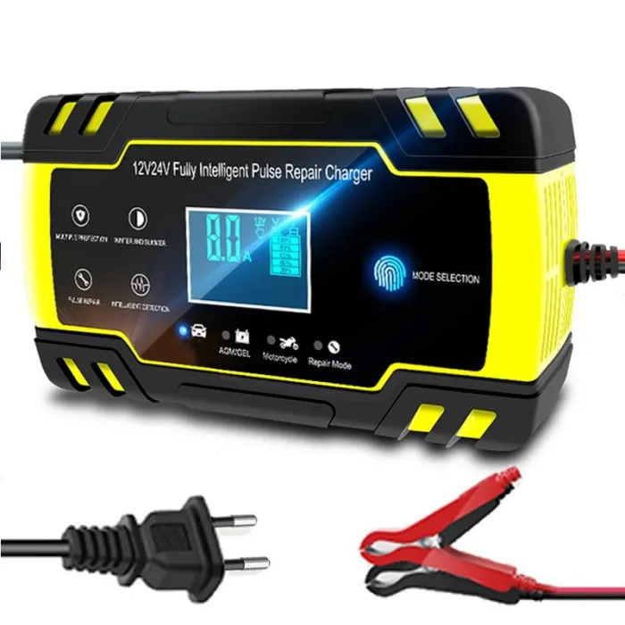 Bilbatteriladdare - helautomatisk - digital LCD - 12V-24V - 8A