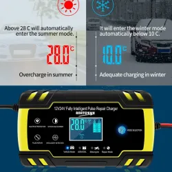 Chargeur de batterie de voiture - entièrement automatique - LCD numérique - 12V-24V - 8A