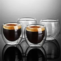 4 Pièces - Résistant à la chaleur - tasse en verre double paroi - verre - thé - expresso - café