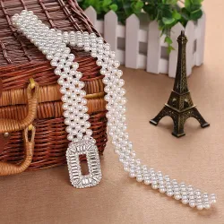 Elegancki elastyczny pasek z perłami i kryształkamiPaski