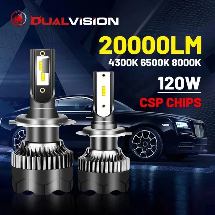 Phare LED Dualvision - 20000LM 120W - 4300K 6500K 8000K PTF