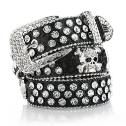 Cintura da donna con teschio e diamanti - stile punk - 115 cm - 45 pollici
