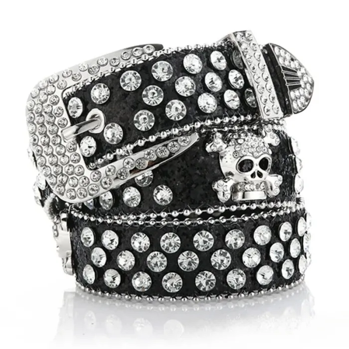 CinturonesCinturón de mujer con calavera y diamantes - estilo punk - 115 cm - 45 pulgadas