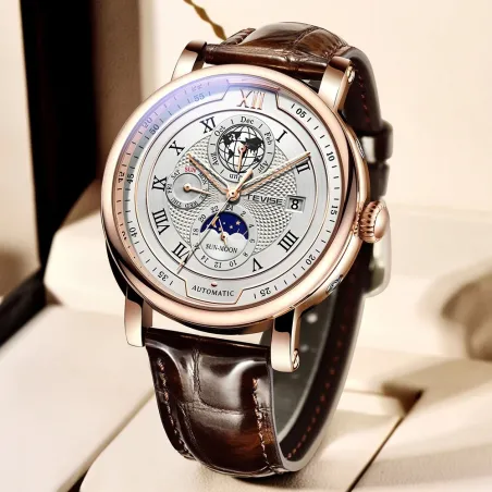 Orologio da polso automatico con cinturino in pelle di lusso per uomo - business - casual - impermeabile