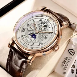RelojesReloj de lujo con correa de cuero para hombre - Negocios - Casual - Impermeable - Reloj de pulsera automático