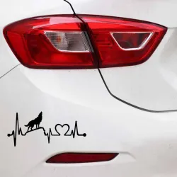 Loup hurlant / battement de cœur - autocollant en vinyle pour voiture