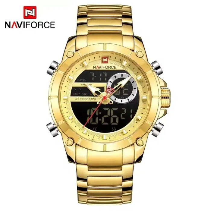 NAVIFORCE 9163 herreklokke med elektronisk kvarts, lysende kalender, uformell sportsklokke, vanntett, rustfritt stålrem, for men