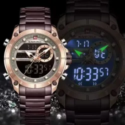 NAVIFORCE 9163 herreklokke med elektronisk kvarts, lysende kalender, uformell sportsklokke, vanntett, rustfritt stålrem, for men
